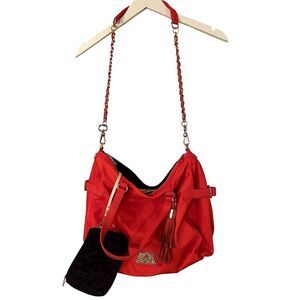 Juicy Couture Lauryn Orange and Gold Tone Nylon Crossbody Zip up Tote Bag